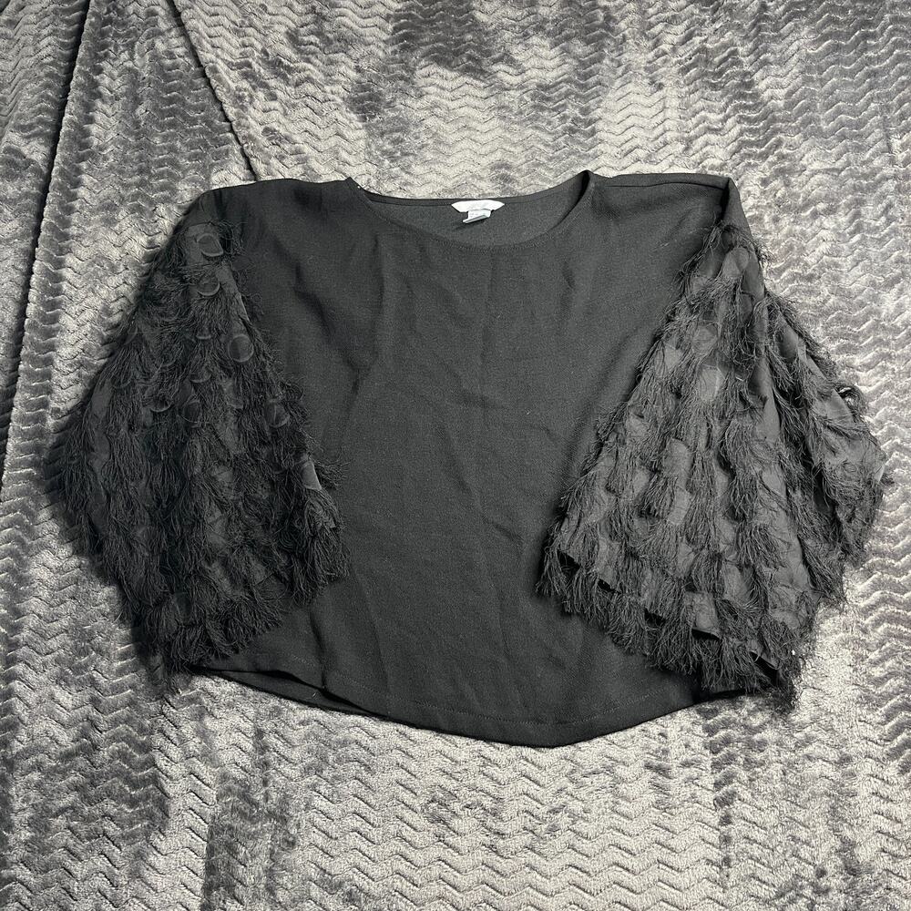 H&M Size 36 Black Blouse Sleeve 3/4 Oversize Fringe
